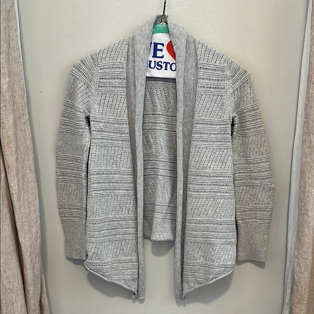 GAP Kids Gray Pointelle Shawl-Collar Open Cardigan, Size M